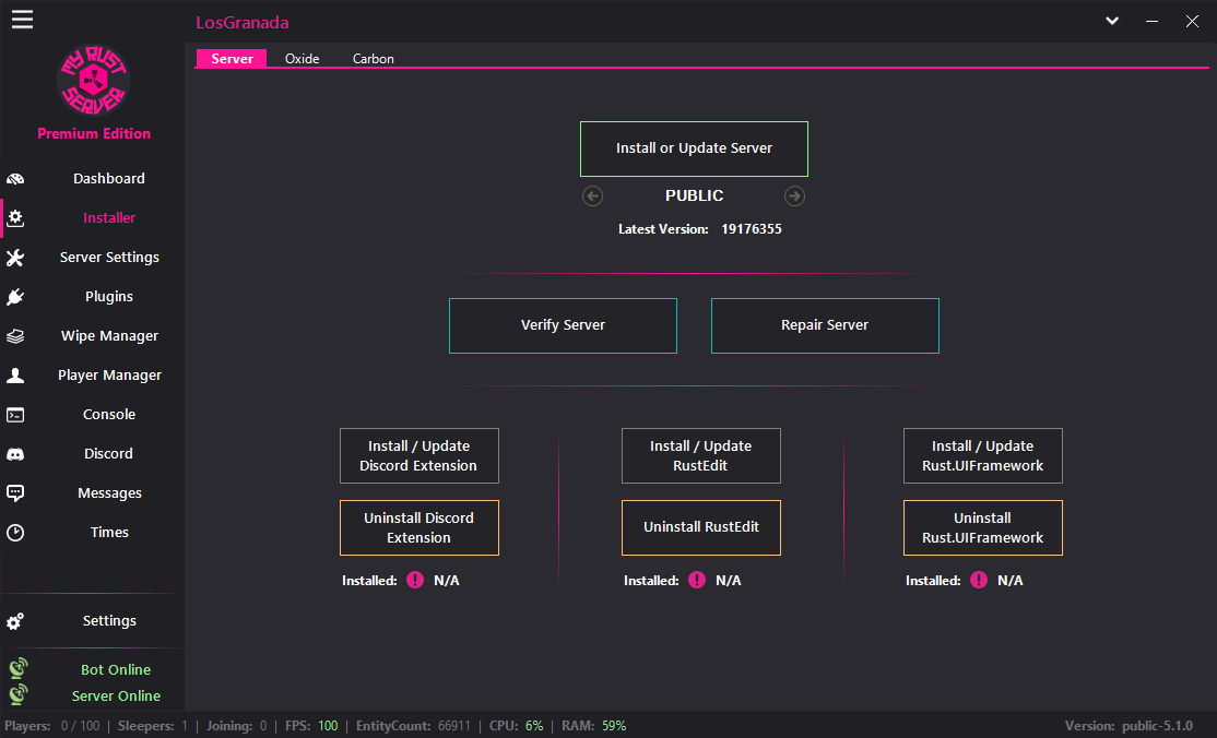 Installing Servers and Extensions — MyRustServer feature screenshot