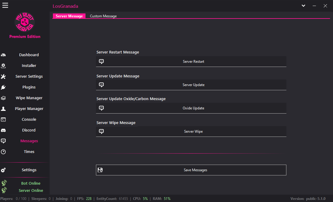 Messages — MyRustServer feature screenshot