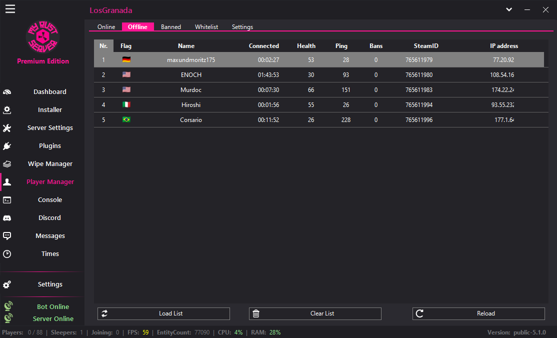 Player Manager — MyRustServer feature screenshot