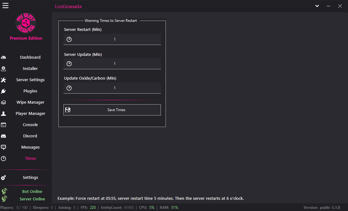 Times — MyRustServer feature screenshot