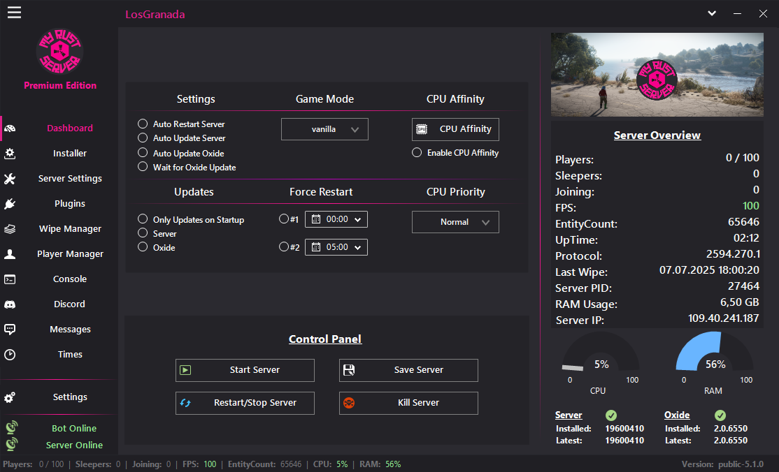 MyRustServer screenshot 1 – Rust server manager for Windows