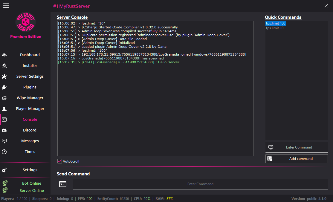MyRustServer screenshot 25 – Rust server manager for Windows